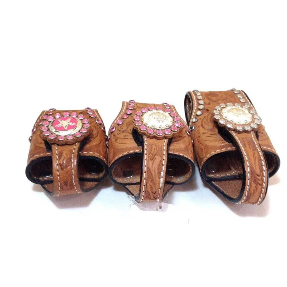 3 Vintage Cowboy Decor Leather & Rhinestones Western Flip Phone Case w/Belt Clip
